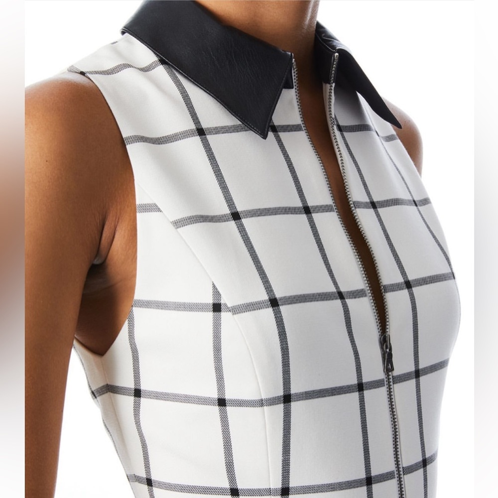Alice + Olivia Ellis Windowpane Front-Zip Pleated Mini Dress - Picture 4 of 4